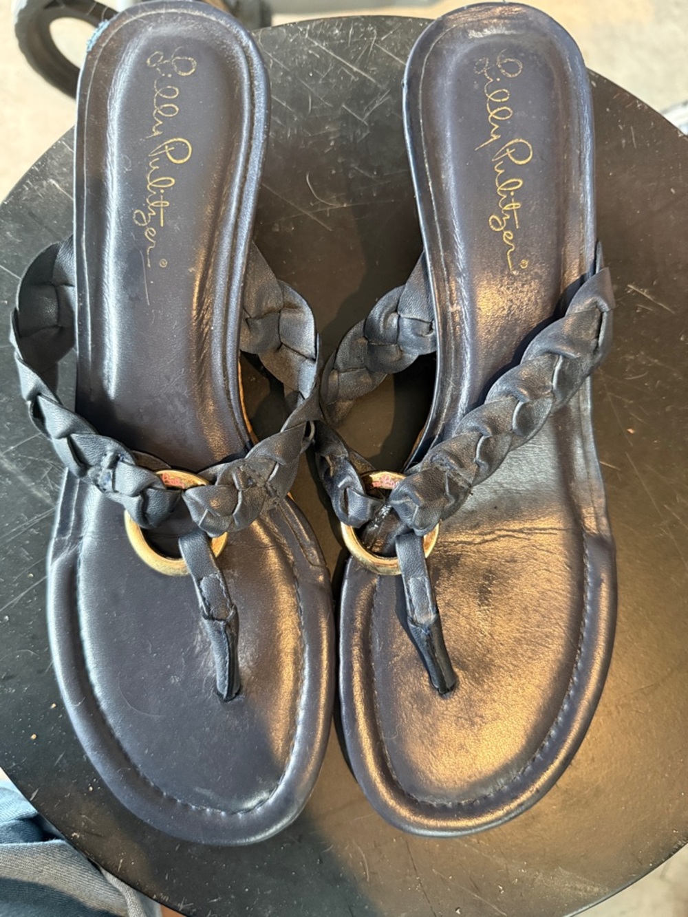 Lilly Pulitzer Black Braided Ring Thong Sandals